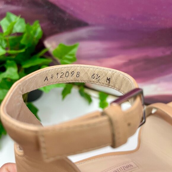 Stuart Weitzman 75 LessNudist Leather Ankle Strap Block Heel Sandals in Beige‎ 6 - Picture 5 of 13